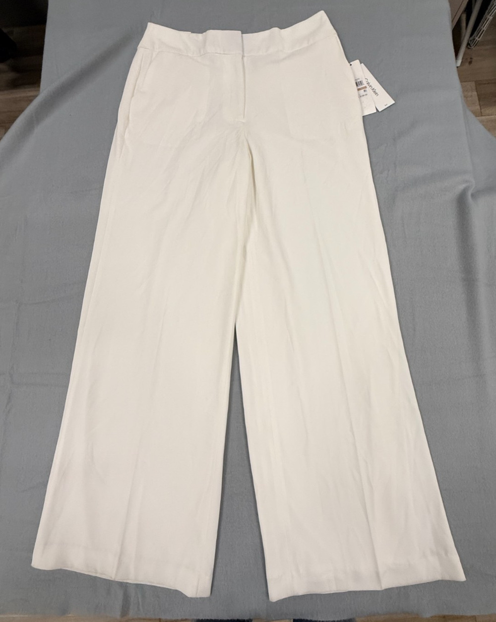 Calvin Klein Whitney Pants Womens 12 Ivory Stretch Wide Leg Business Formal NWT